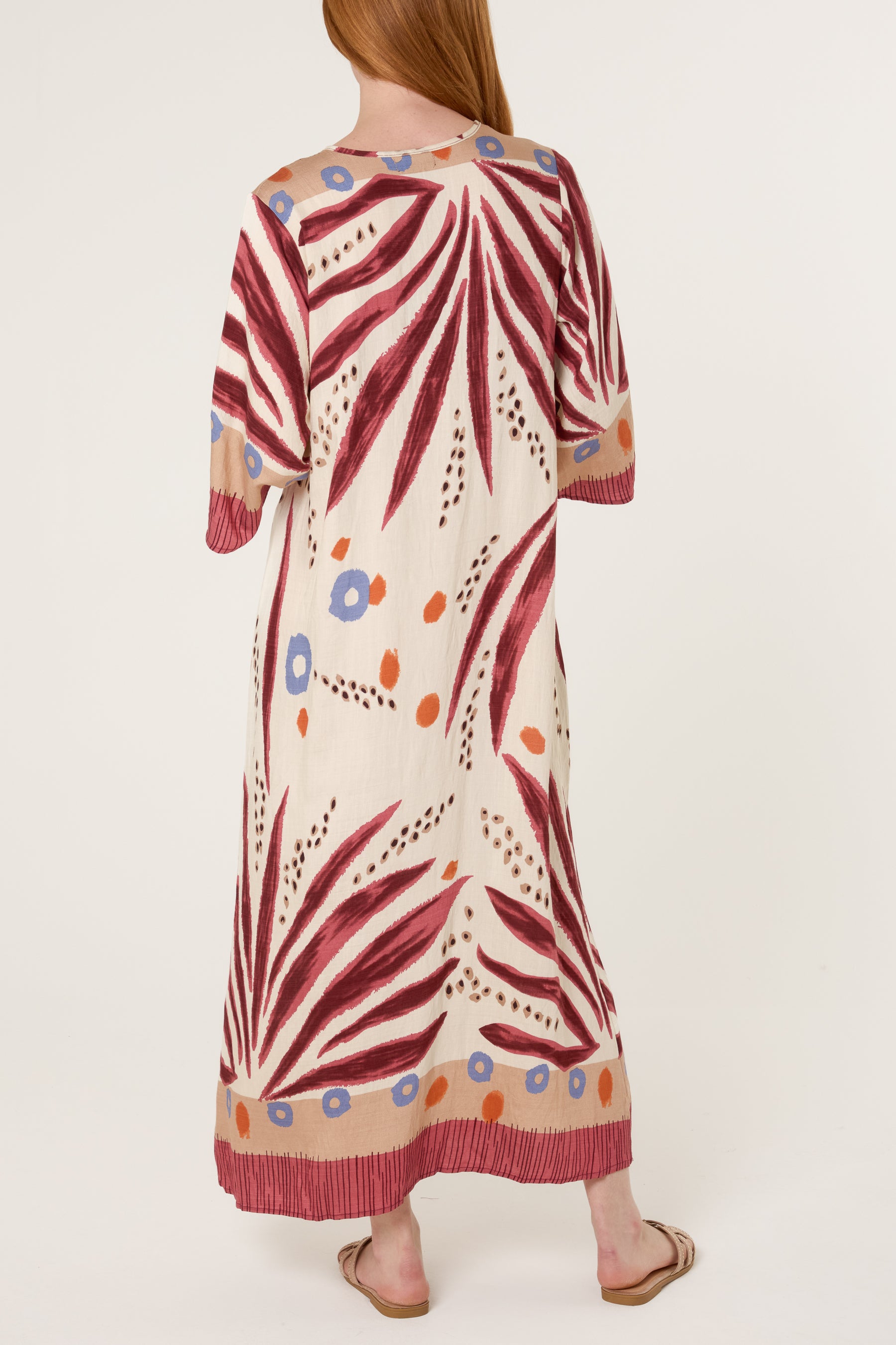 Abstract Leaf Print & Crochet Dress