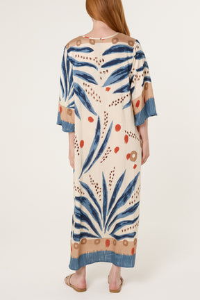 Abstract Leaf Print & Crochet Dress