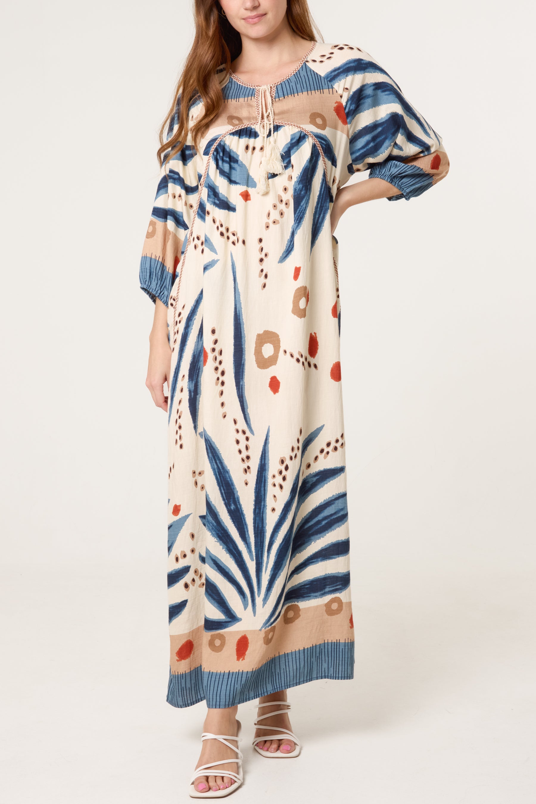 Abstract Leaf Print Maxi Dress