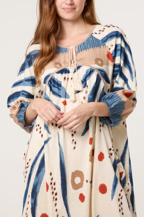 Abstract Leaf Print Maxi Dress