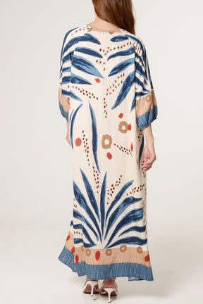 Abstract Leaf Print Maxi Dress