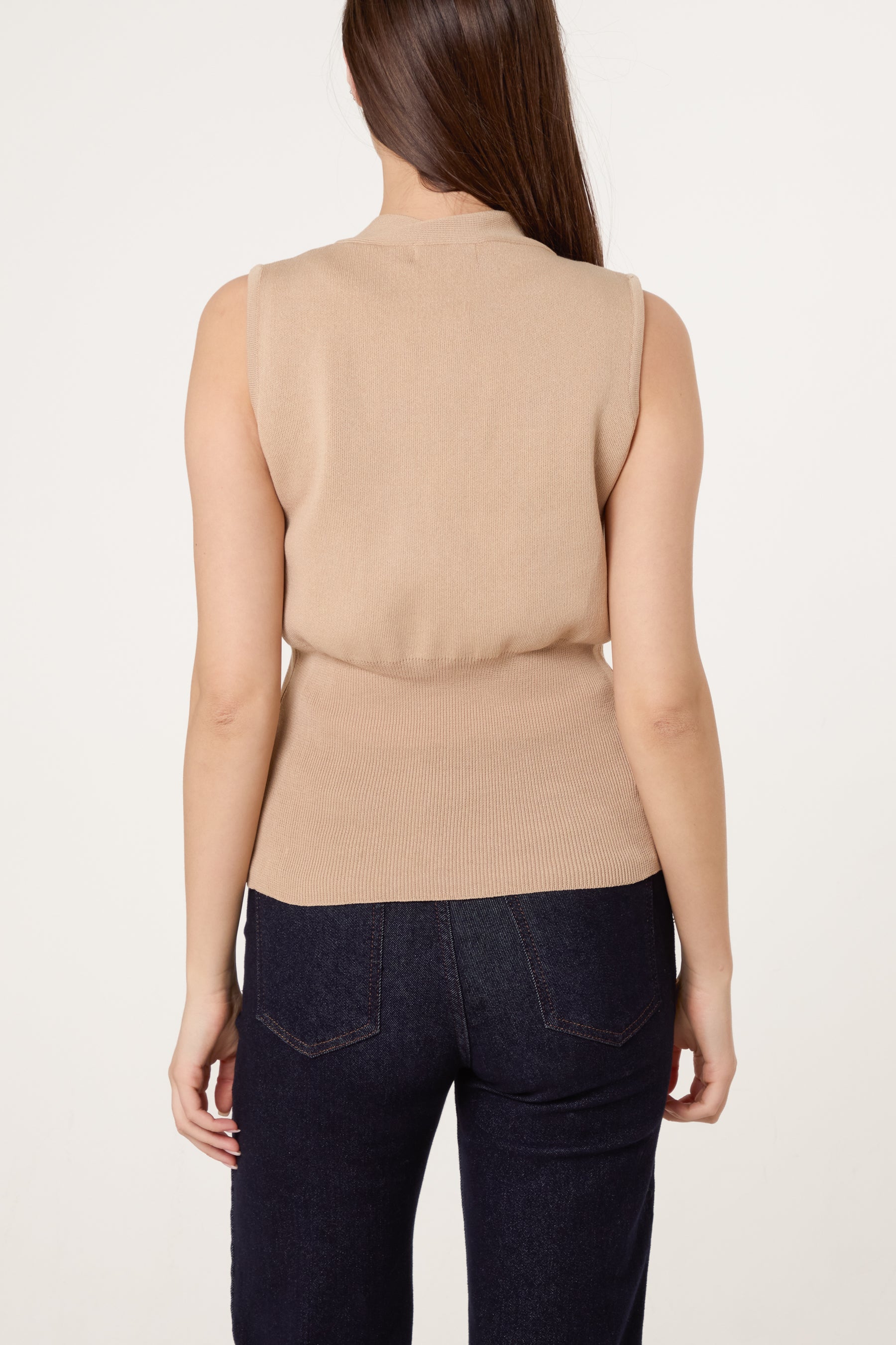 V-Shaped Gold Button Knit Vest Cardigan