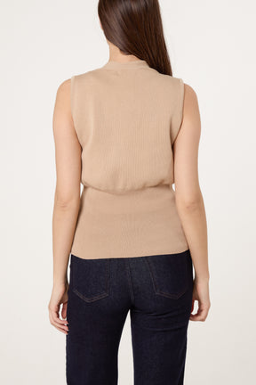 V-Shaped Gold Button Knit Vest Cardigan