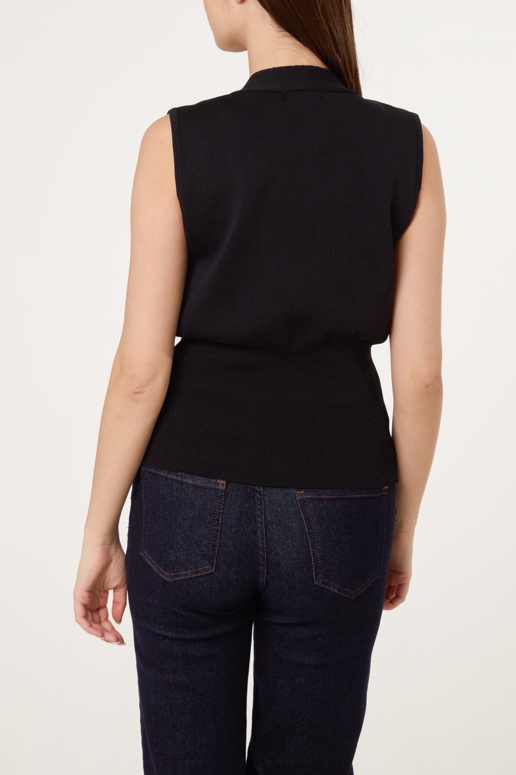 V-Shaped Gold Button Knit Vest Cardigan