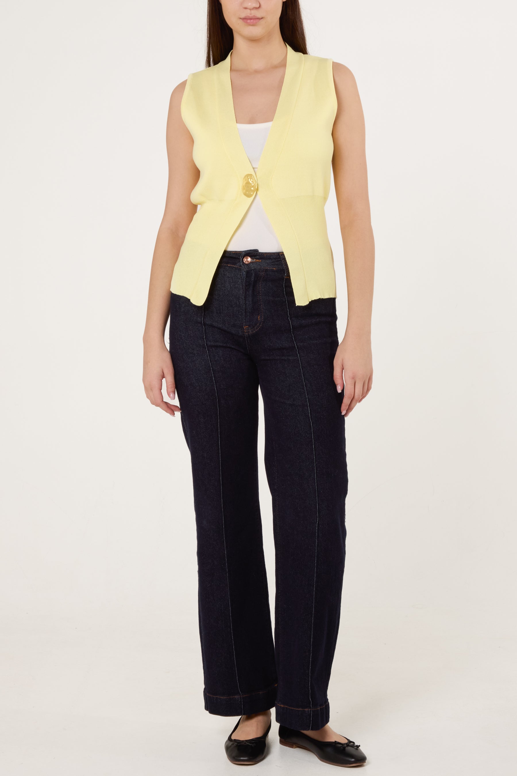 V-Shaped Gold Button Knit Vest Cardigan