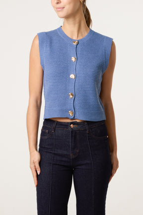 Gold Shell Button Knit Vest