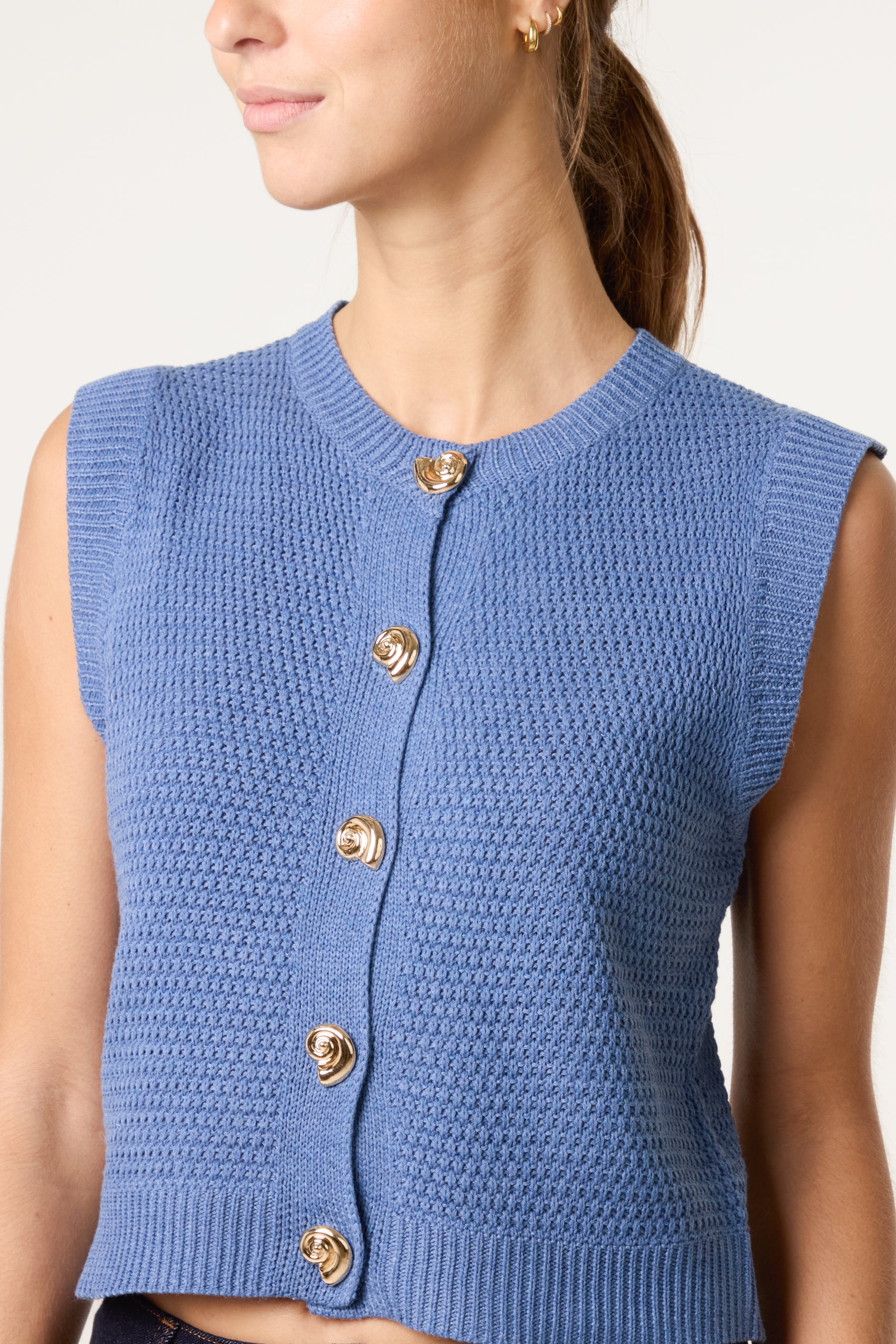 Gold Shell Button Knit Vest