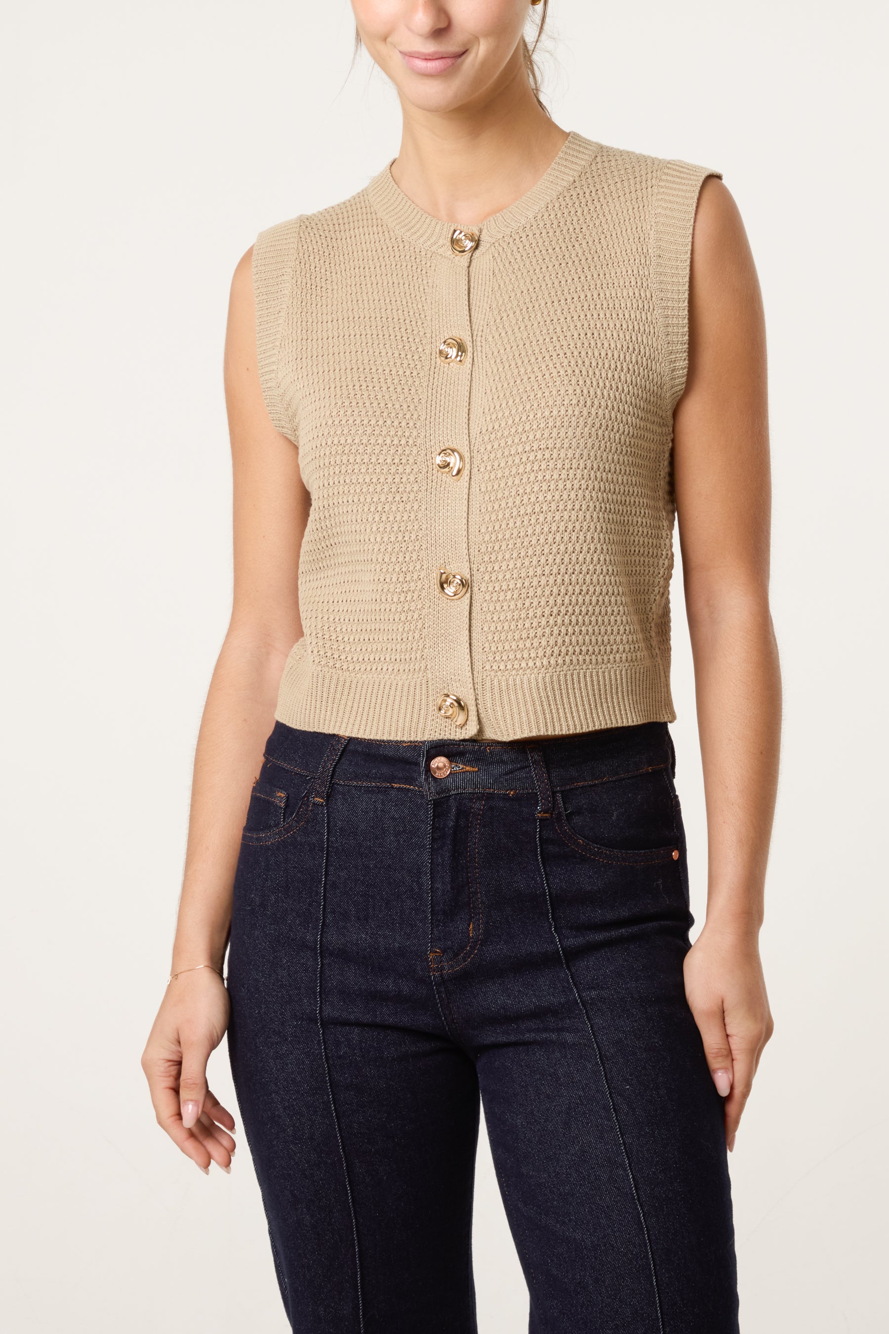 Gold Shell Button Knit Vest