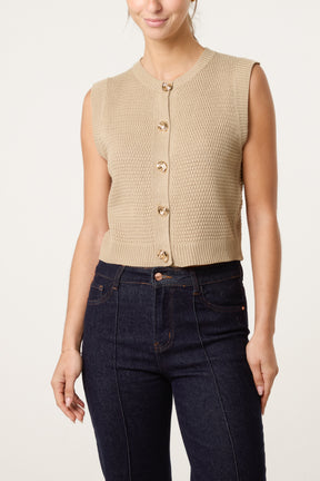 Gold Shell Button Knit Vest