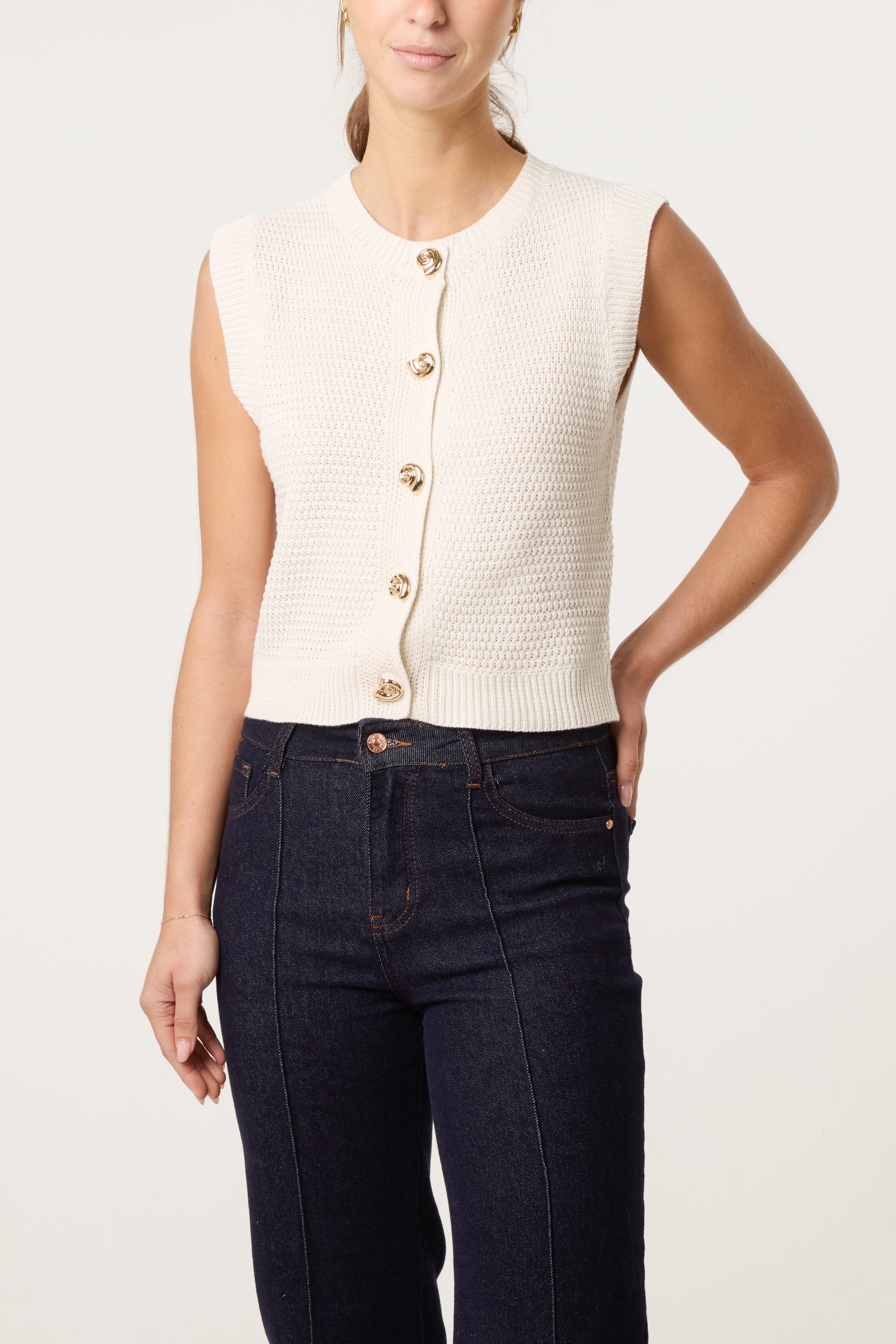 Gold Shell Button Knit Vest