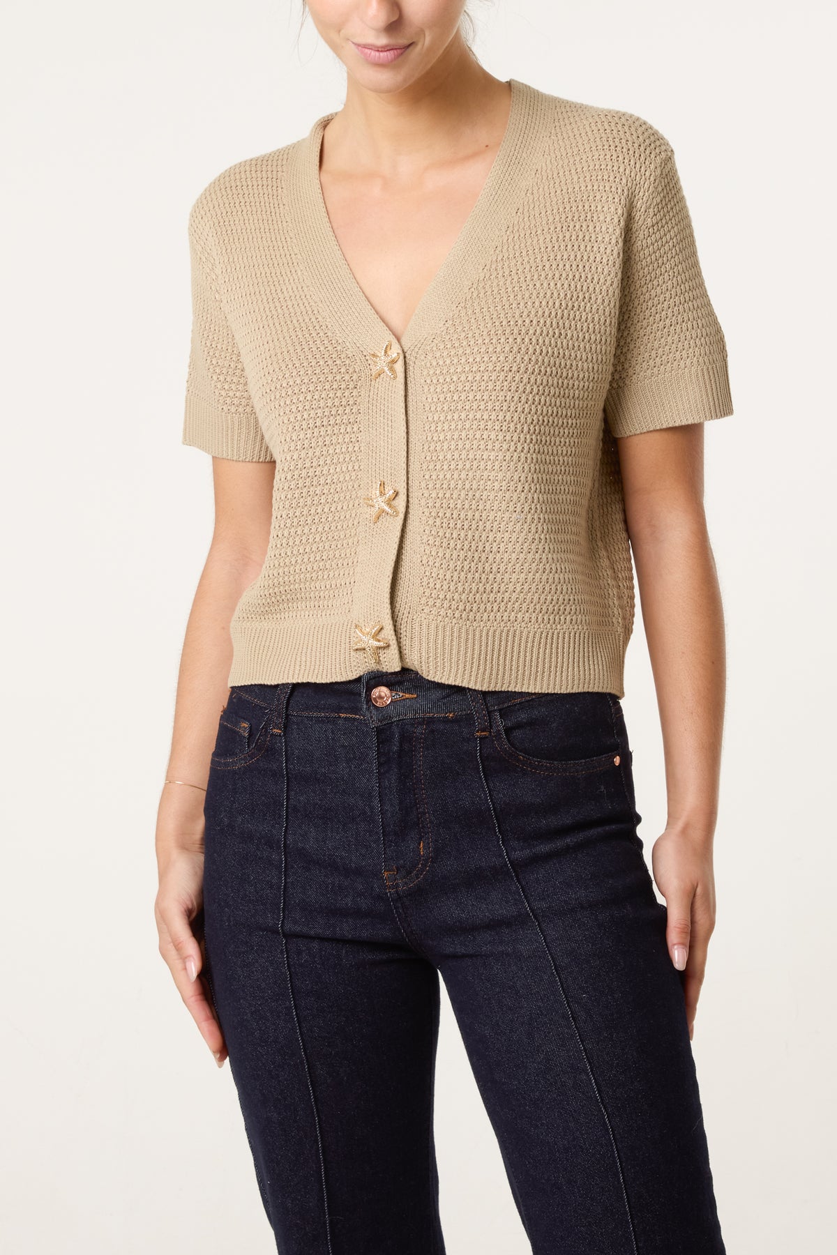 Starfish Gold Button Knit Cardigan