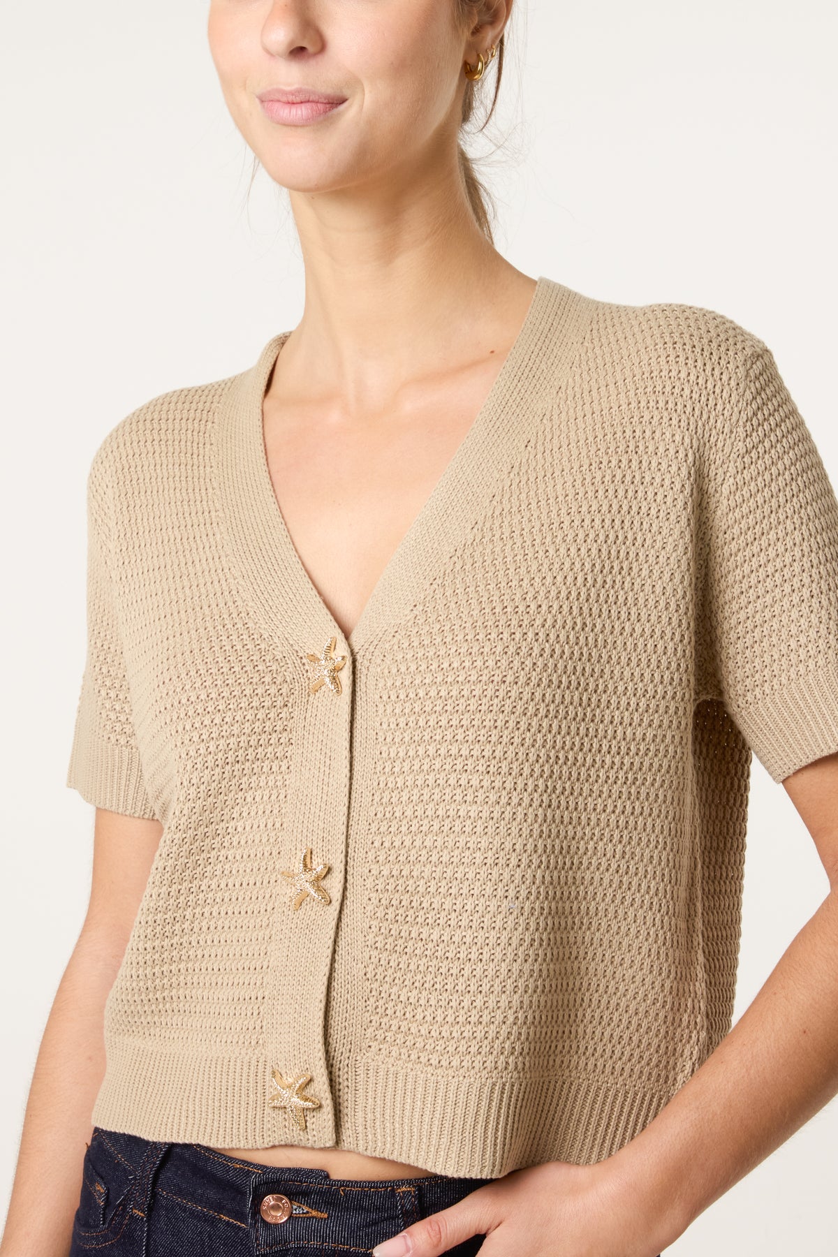 Starfish Gold Button Knit Cardigan