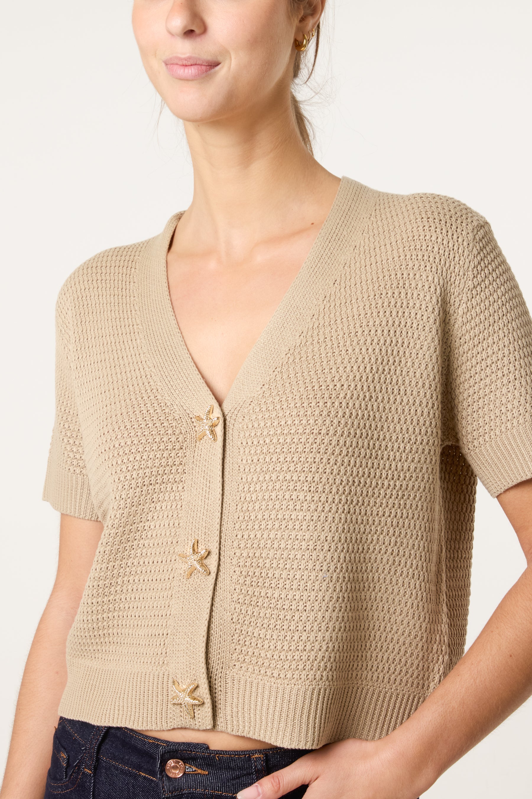 Starfish Gold Button Knit Cardigan