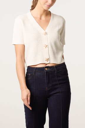 Starfish Gold Button Knit Cardigan