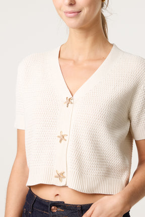 Starfish Gold Button Knit Cardigan