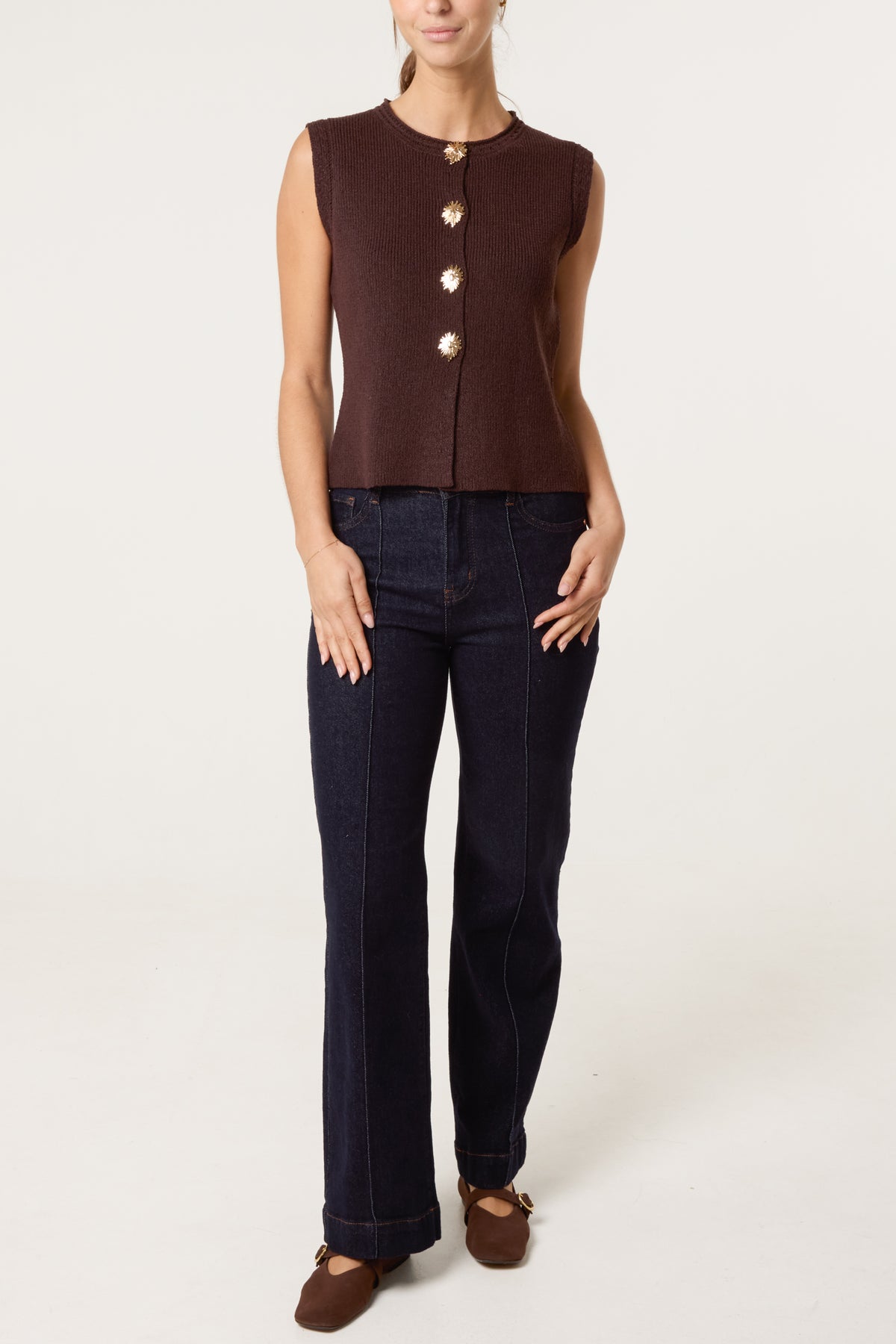 Flower Gold Button Knit Vest