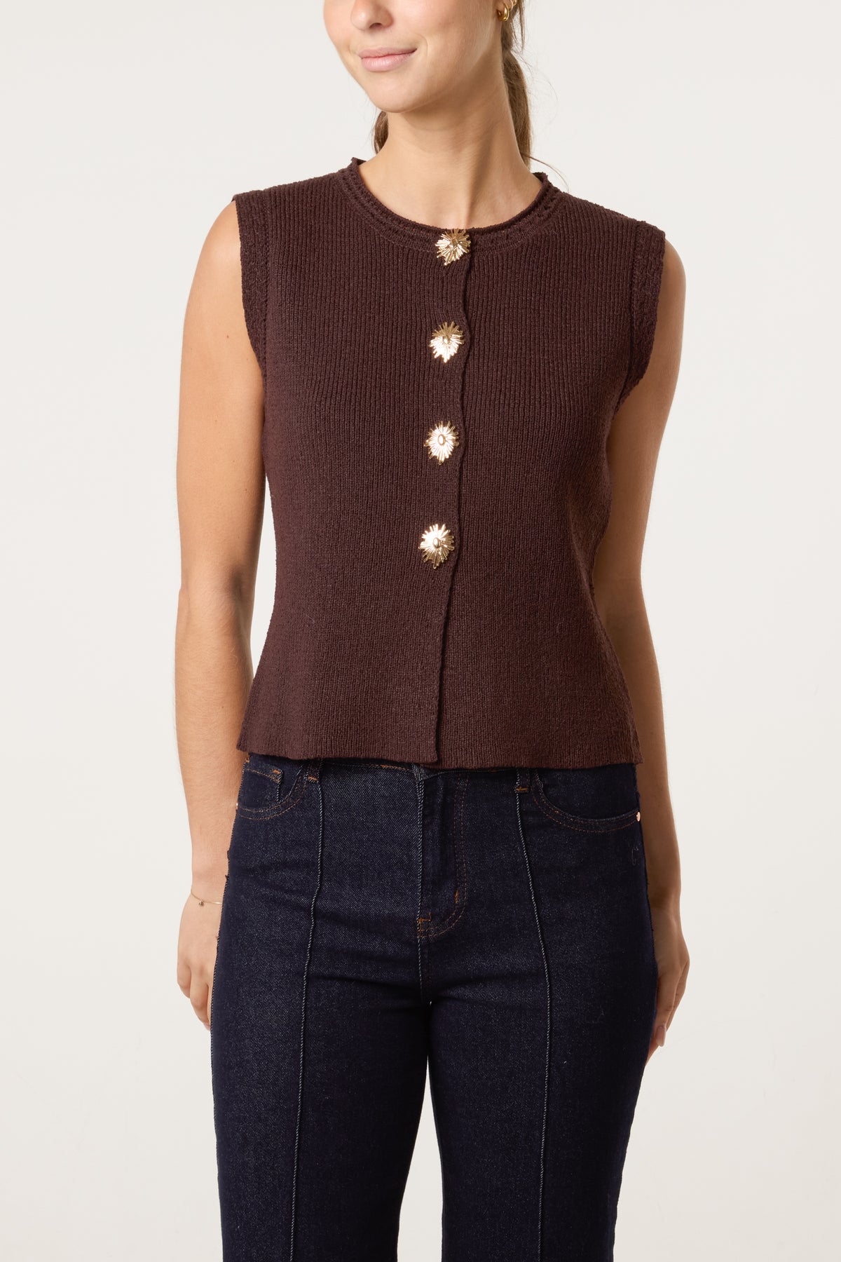 Flower Gold Button Knit Vest