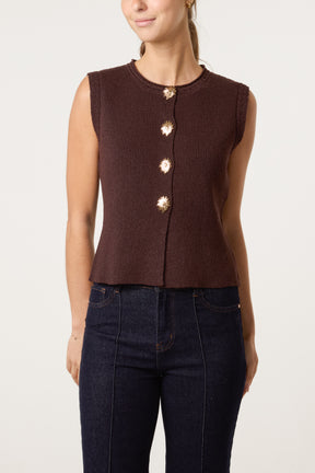 Flower Gold Button Knit Vest