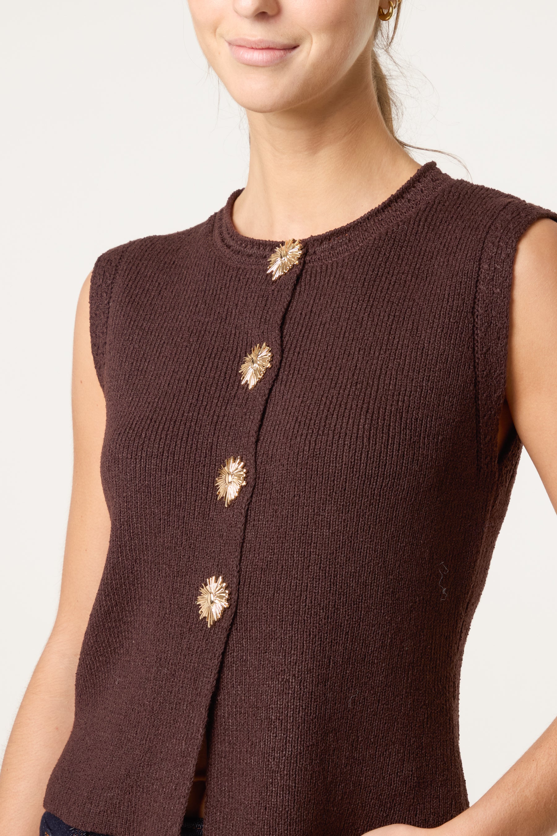 Flower Gold Button Knit Vest