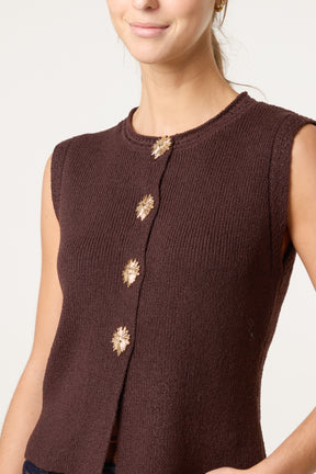 Flower Gold Button Knit Vest