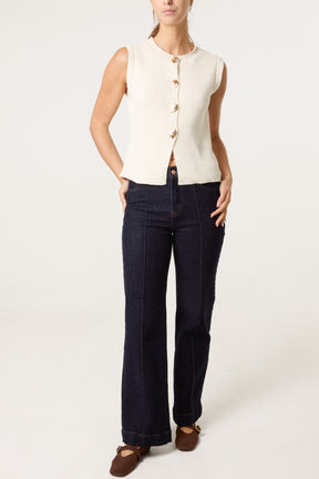 Flower Gold Button Knit Vest