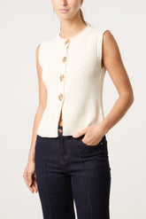 Flower Gold Button Knit Vest