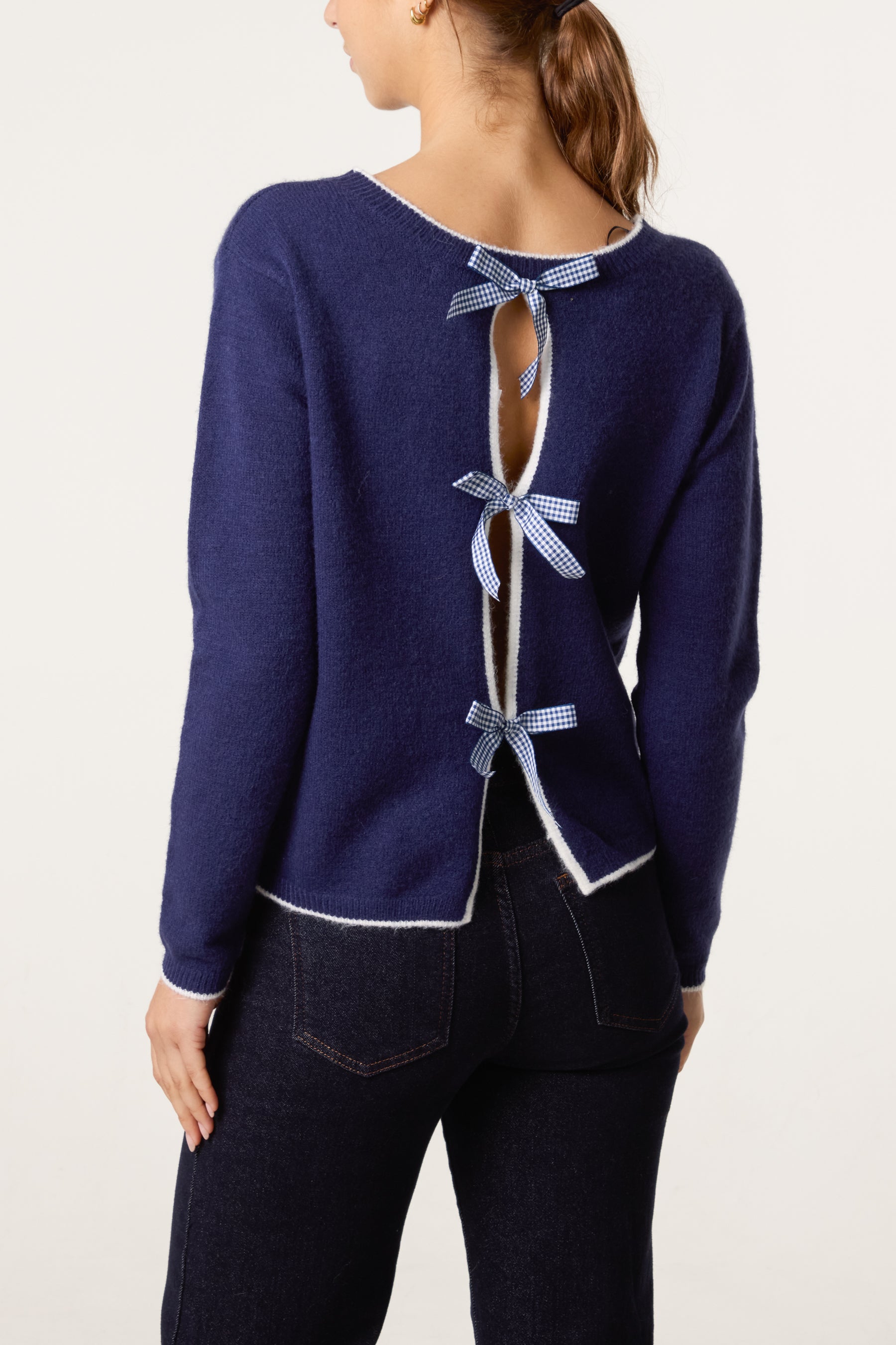 Back Gingham Bow Jumper