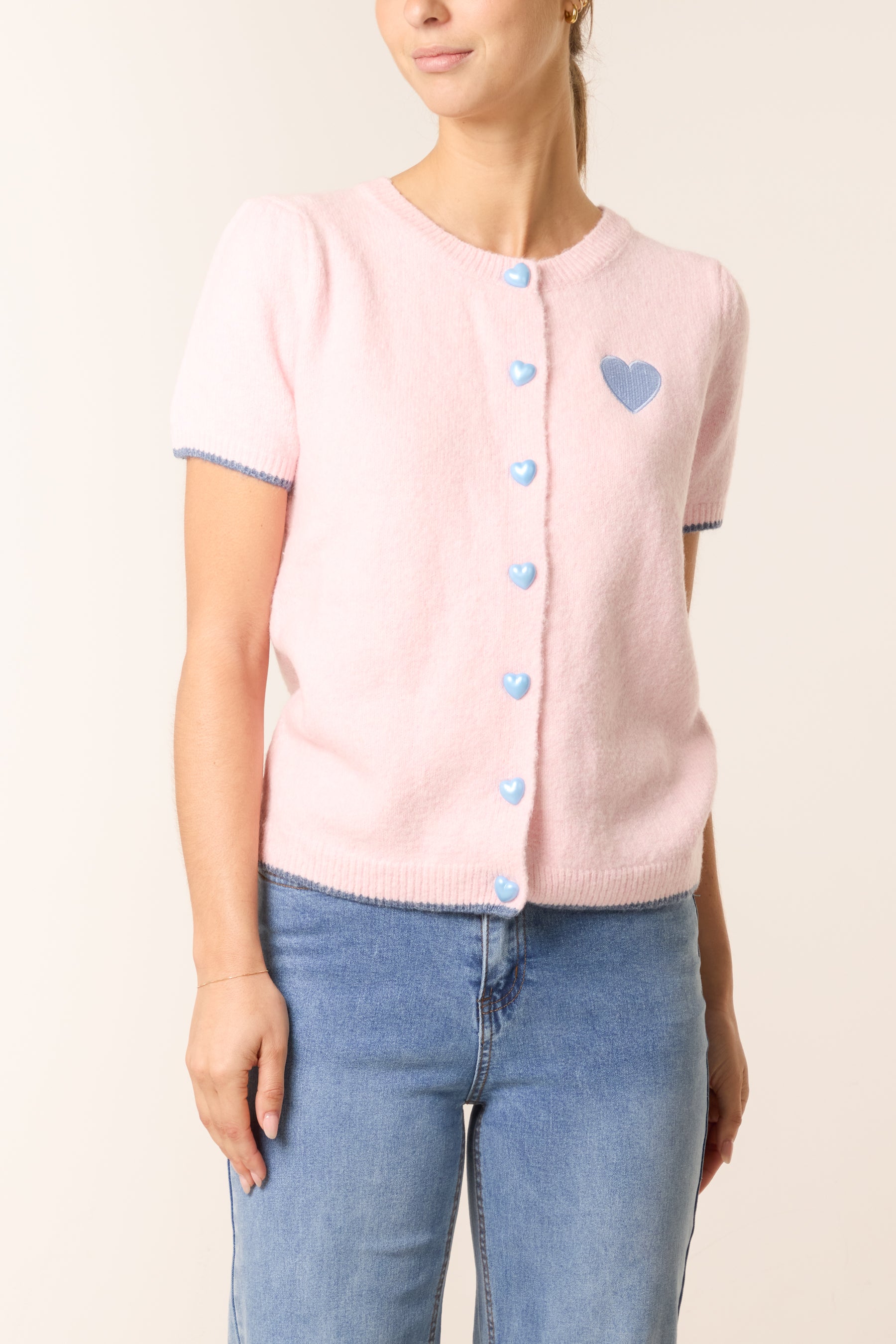 Heart Design & Button Knit Cardigan