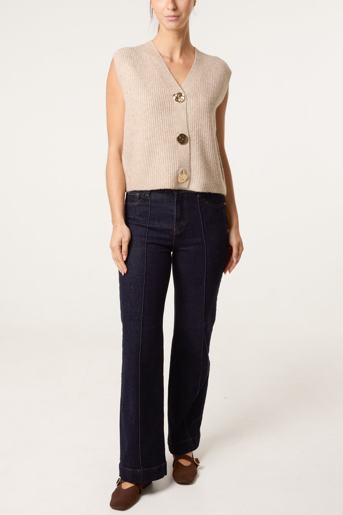 Gold Circle Button Knit Waistcoat