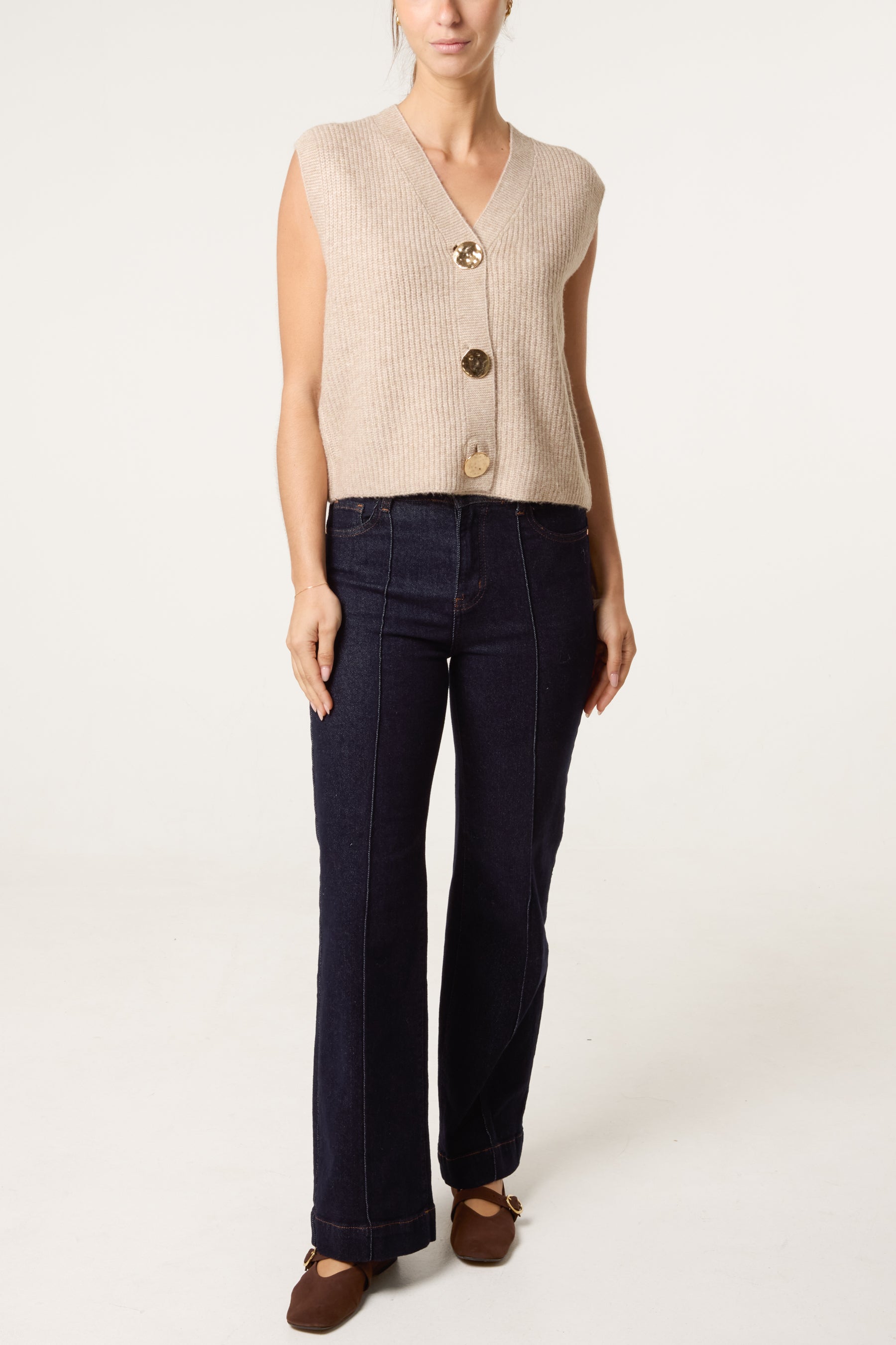 Gold Circle Button Knit Waistcoat