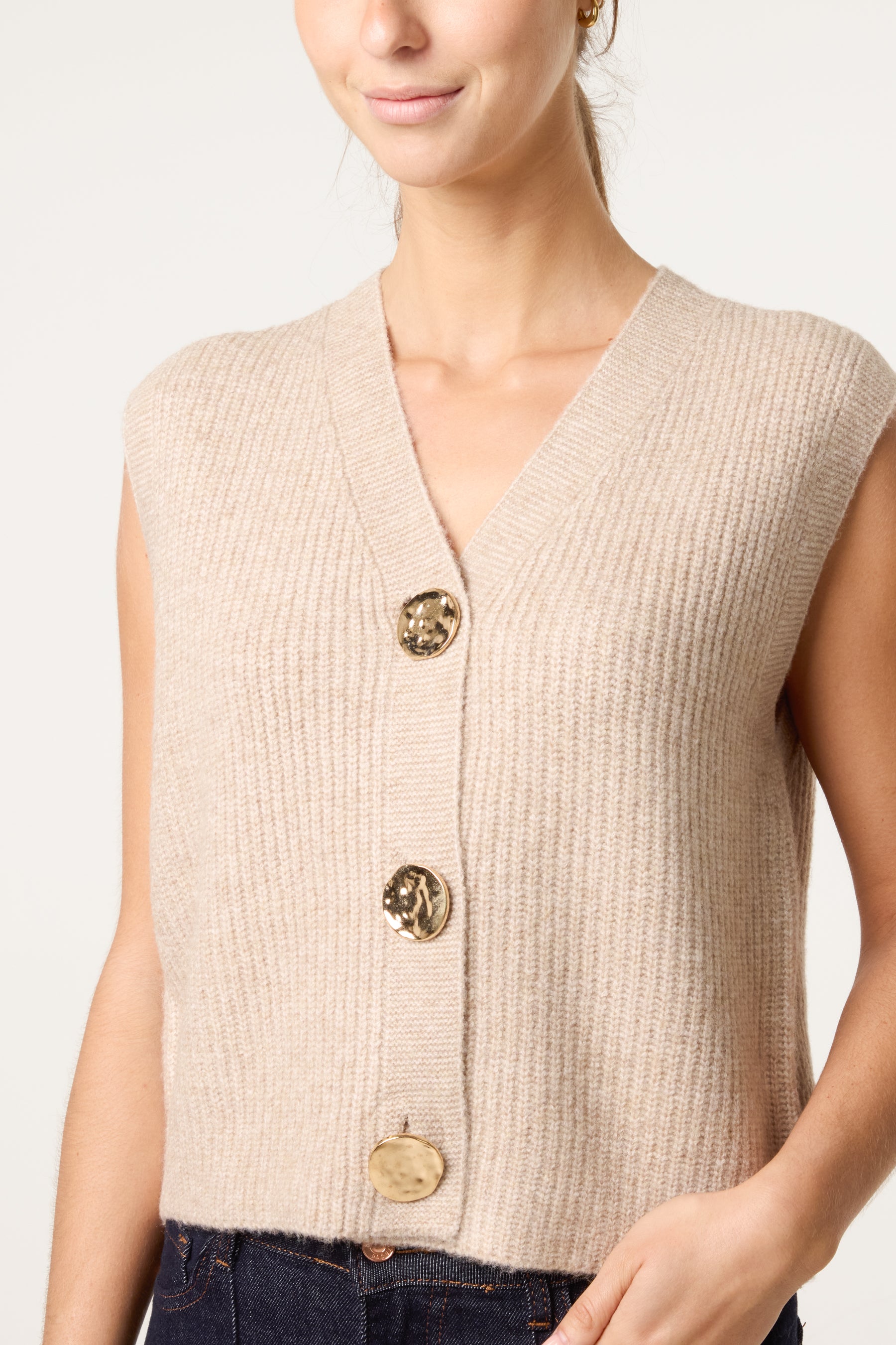 Gold Circle Button Knit Waistcoat