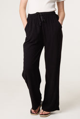 Linen-Blend Drawstring Trousers