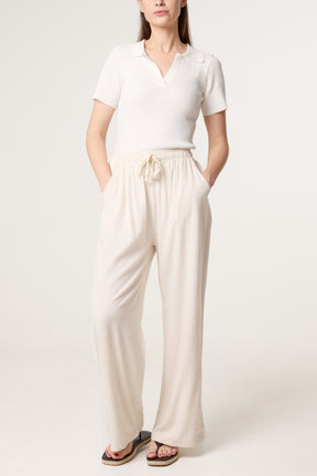Linen-Blend Drawstring Trousers