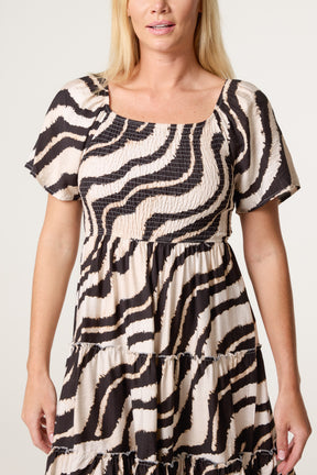 Zebra Print Shirred Bust Dress