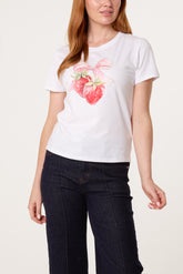 Embellished Strawberry Bow T-Shirt