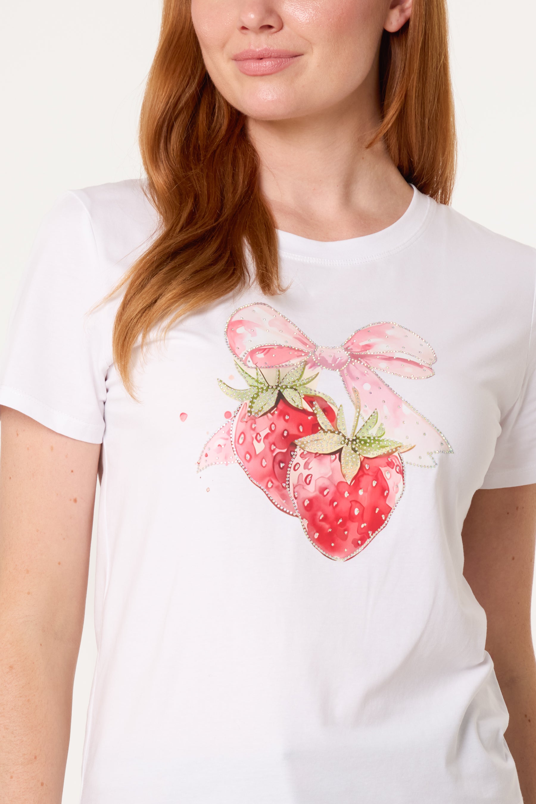 Embellished Strawberry Bow T-Shirt