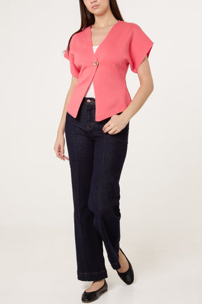 Gold Button Kimono-Style Sleeve Cardigan