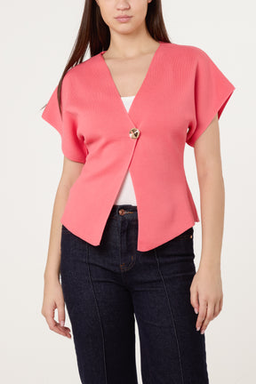 Gold Button Kimono-Style Sleeve Cardigan