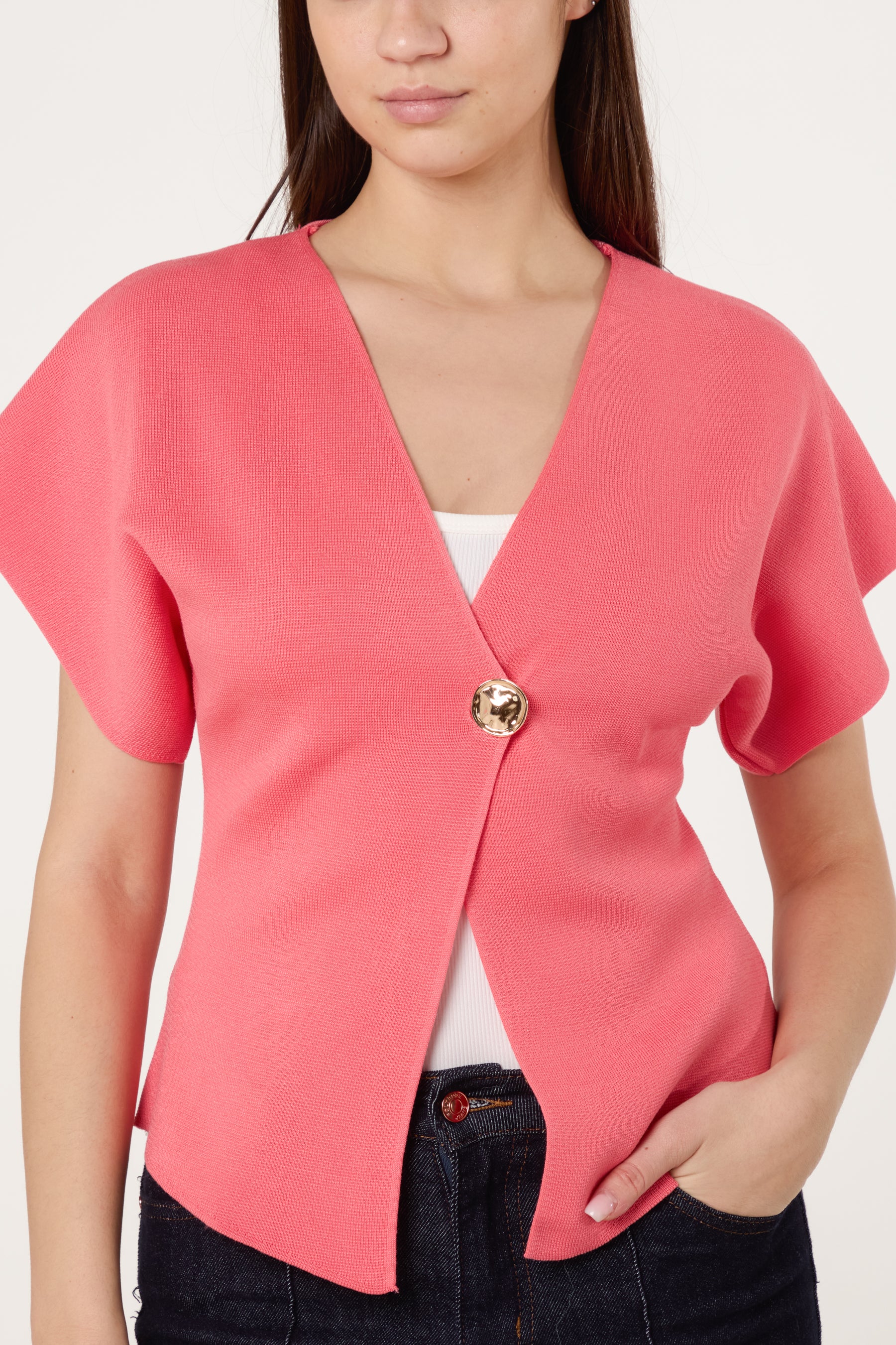 Gold Button Kimono-Style Sleeve Cardigan