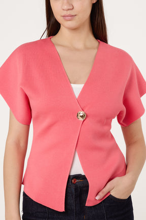 Gold Button Kimono-Style Sleeve Cardigan