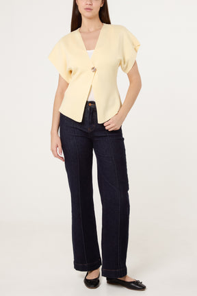 Gold Button Kimono-Style Sleeve Cardigan