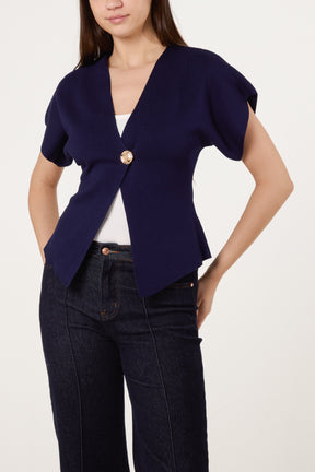 Gold Button Kimono-Style Sleeve Cardigan