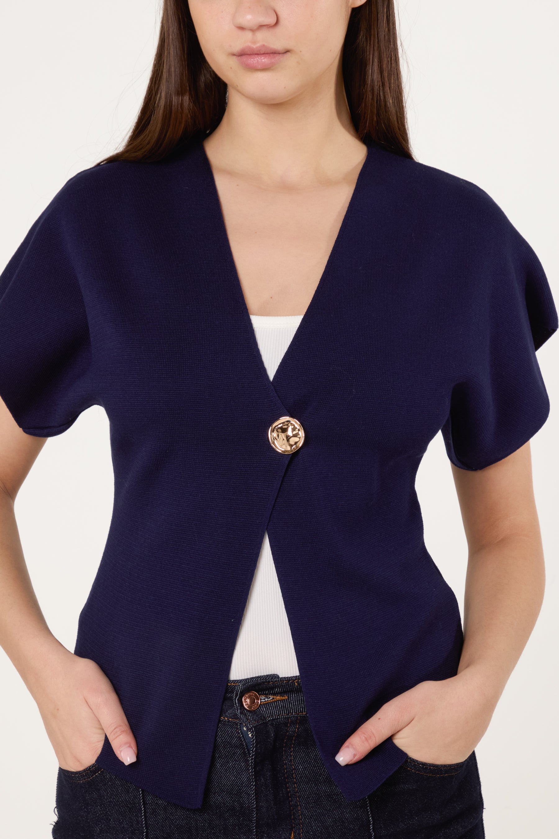 Gold Button Kimono-Style Sleeve Cardigan