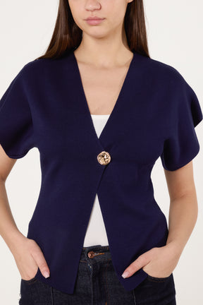 Gold Button Kimono-Style Sleeve Cardigan