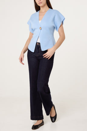 Gold Button Kimono-Style Sleeve Cardigan