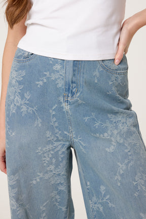 Wide Leg Floral Print Jeans