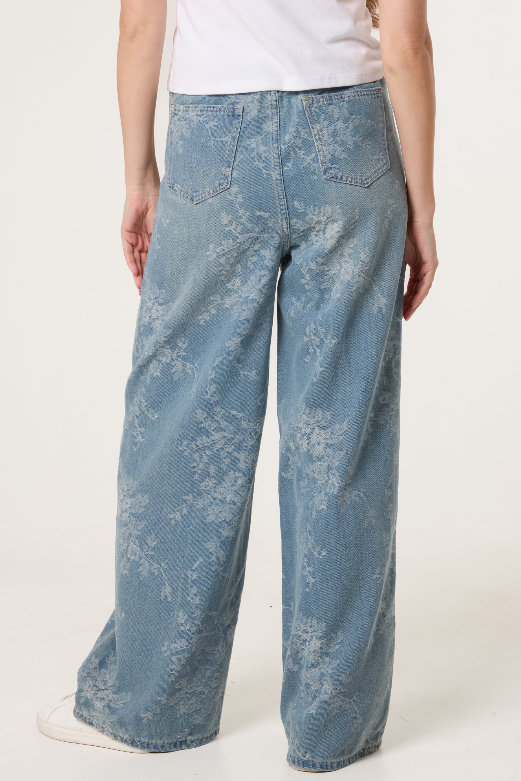 Wide Leg Floral Print Jeans