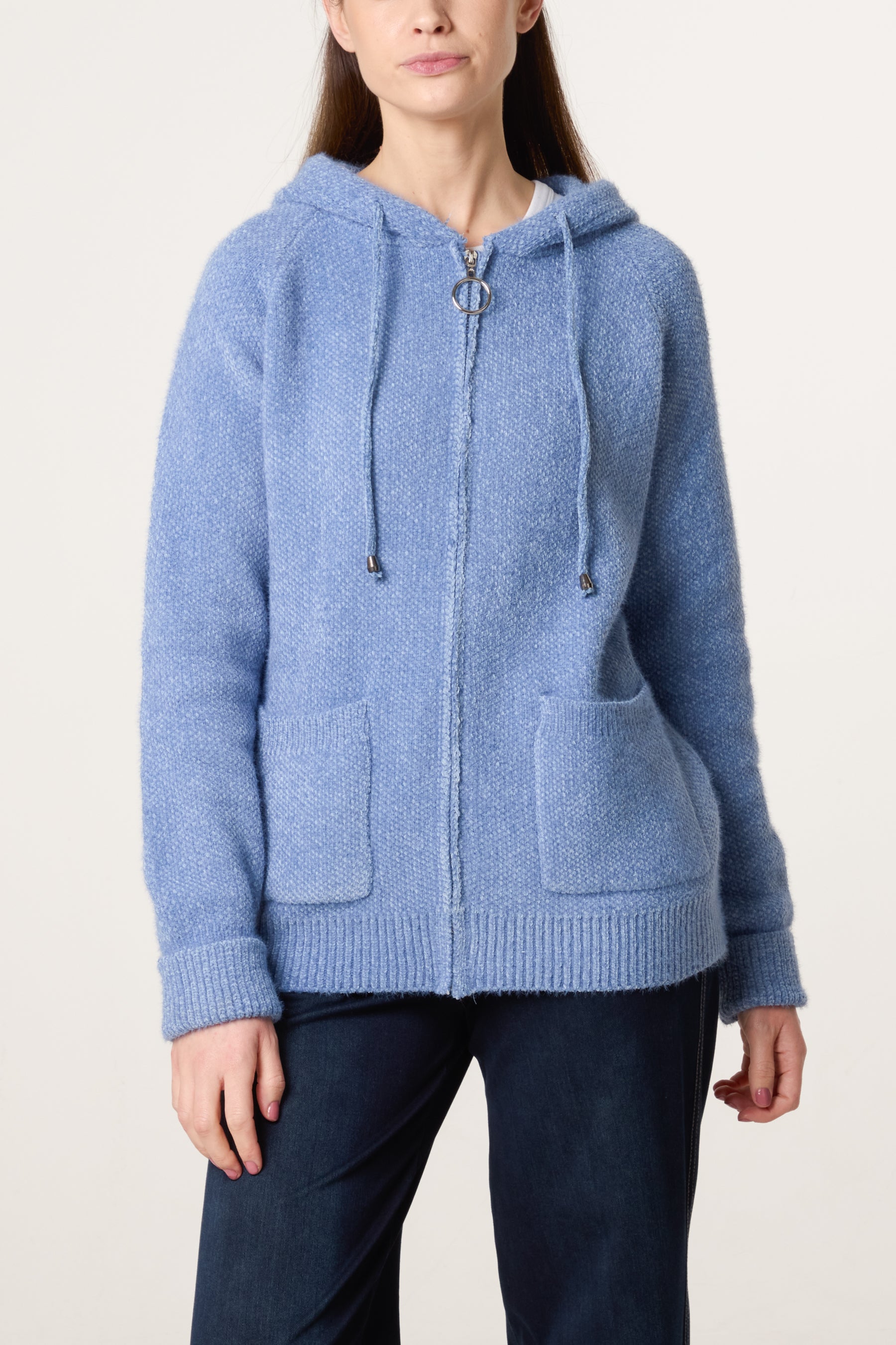 Zip Up & Pocket Knit Cosy Hoodie