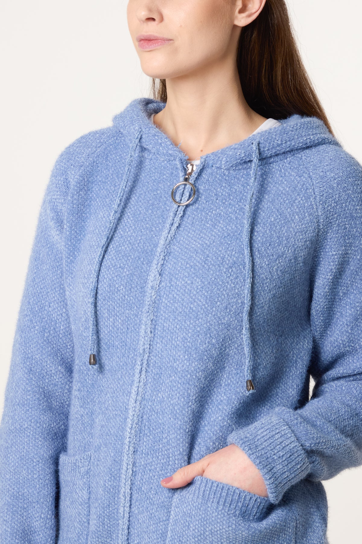 Zip Up & Pocket Knit Cosy Hoodie