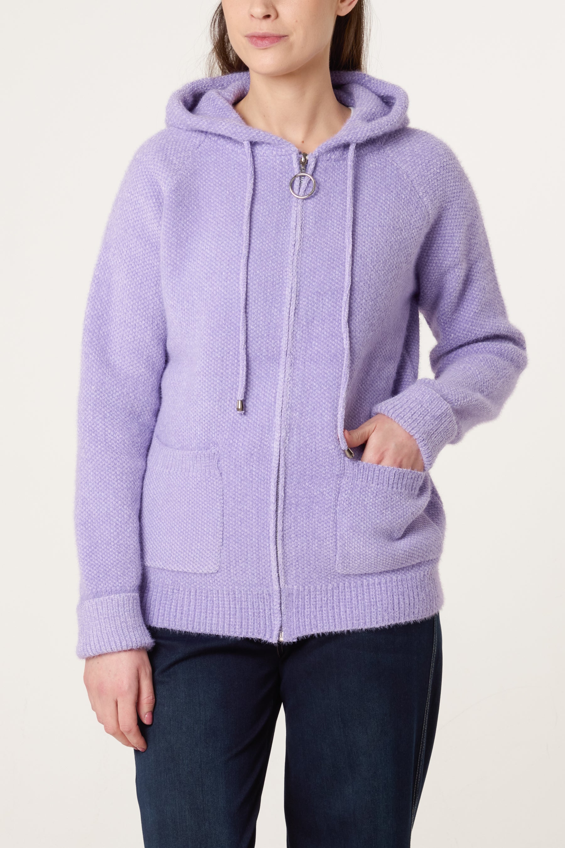 Zip Up & Pocket Knit Cosy Hoodie